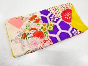 アンティーク　紋錦紗　草花に古典柄模様　着物洗い張り